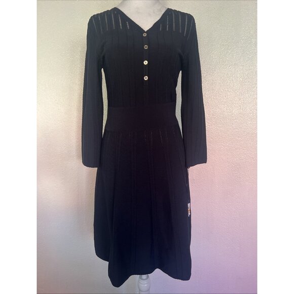Tommy Hilfiger Women's V Neck Long Sleeve Empire Waist A line 4 Button Gothic - Picture 1 of 16
